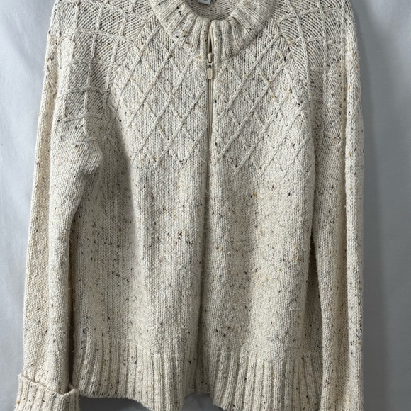 Dressbarn Full Zip Sweater  Blue, Black, White Tweed, Size XL Acrylic/Wool Blend - Picture 3 of 16